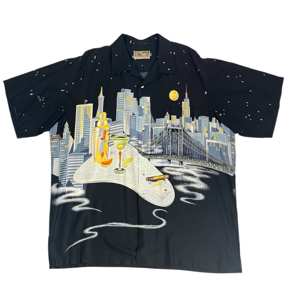 Tori Richard 2XLTall Night City Skyline Button Up Short Sleeve Hawaiian